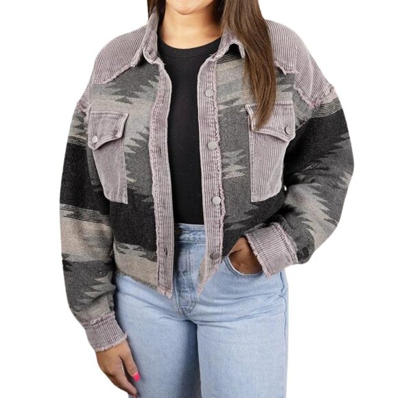 None Jackets & Blazers - TETON HIKE Cropped Black Aztec Shacket Trucker Jacket XL NWT